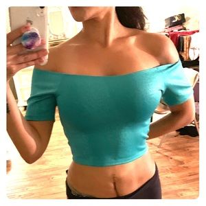 Off shoulder Turquoise crop